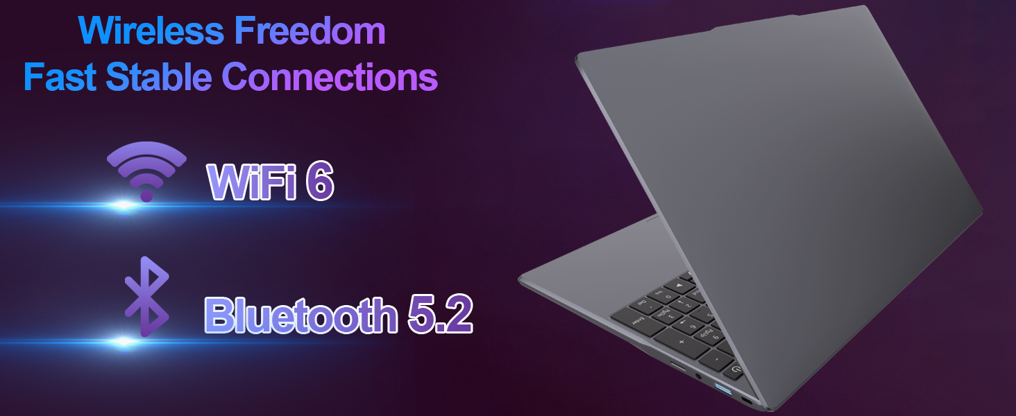 Gaming laptop advertisement showing sleek device with illuminated screen against purple background. Text reads 'Magic' and '16″FHD LCD Laptop PC'.