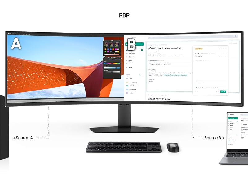 Computer monitors displaying programming code or software interface, with multiple screens showing different views of development environment.