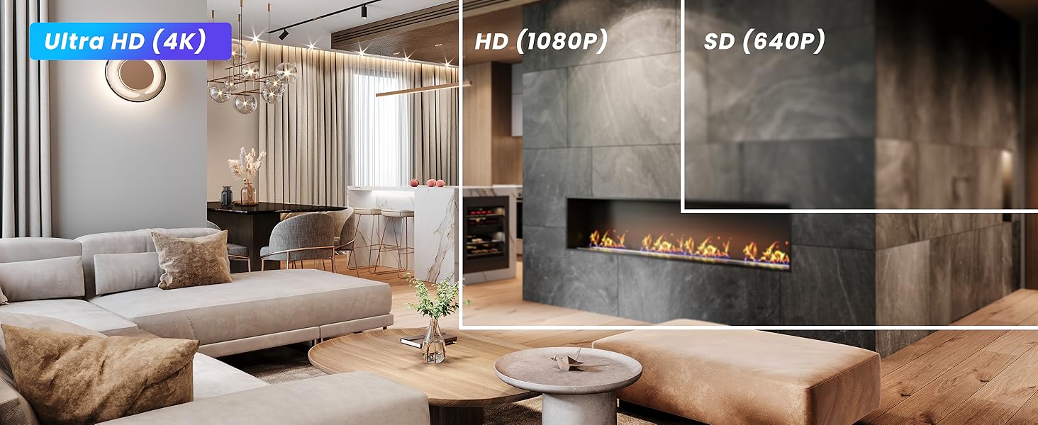 Interior design collage showing luxury living spaces with modern fireplace, elegant furniture, and contemporary home decor across multiple room settings.