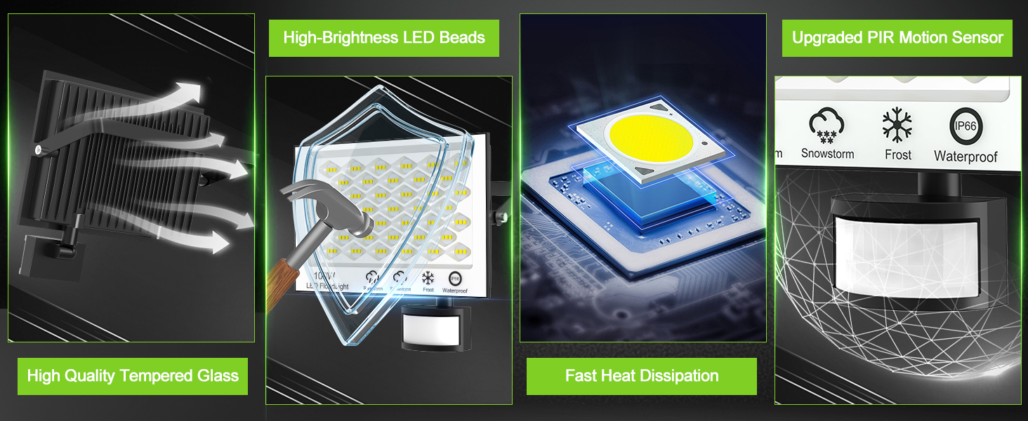 Outdoor motion sensor light diagram. Shows person activating light with 120-degree detection angle. Timeline indicates light duration from 45 seconds to 10 minutes.