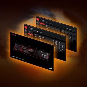 Gaming monitor displaying action video game scene with explosion and character in dynamic combat pose. Black monitor with stand against warm-lit gaming room background.