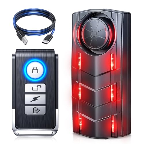 EXTRACTME 115dB Car Vibration Alarm System with Wireless Remote & Red Light                                                          Rechargeable Van Alarm