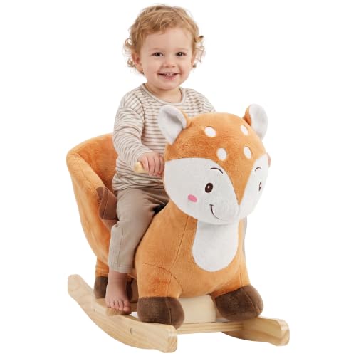 AIYAPLAY Rocking Horse Stable Plush Ride on Horse Deer Design 1-3 Y Brown                                                          Baby Toy Rocker