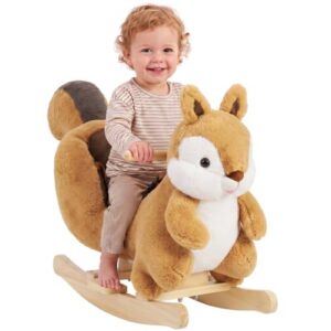 AIYAPLAY Rocking Horse Squirrel Design for Toddlers 1-3 Years Brown                                                          Stable Plush Ride on Horse