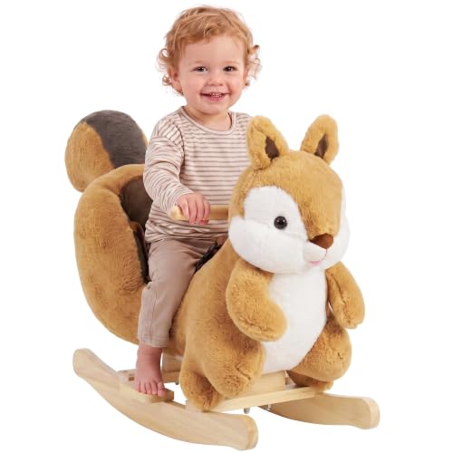 AIYAPLAY Rocking Horse Squirrel Design for Toddlers 1-3 Years Brown                                                          Stable Plush Ride on Horse