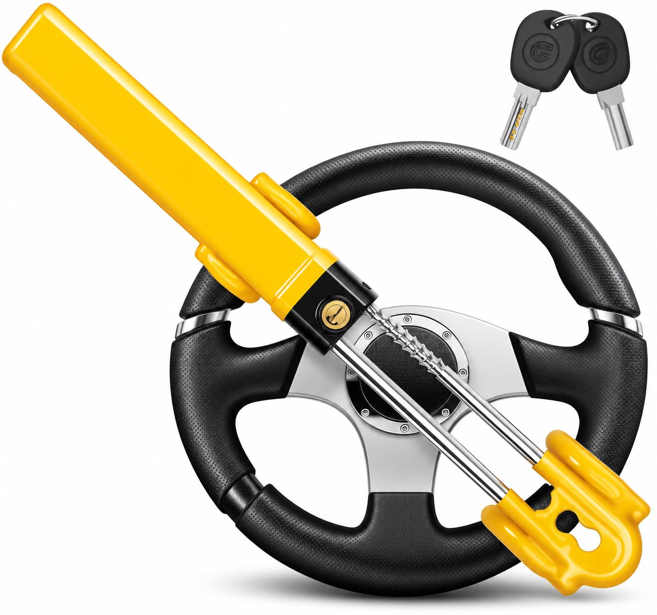 Unibos Twin Bar Steering Wheel Lock Yellow Anti-Theft Security Device                                                          Universal High Visibility Anti-Theft Device Car Steering Lock Strong Car Security for Cars Van Caravan Includes 2 Keys