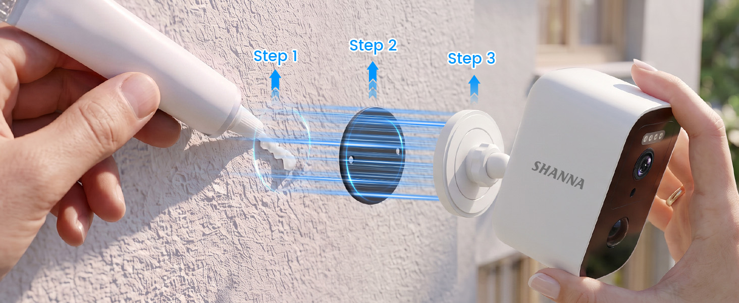 Hand holding white device with blue labeled ports/openings marked with icons for different connection or functional types.